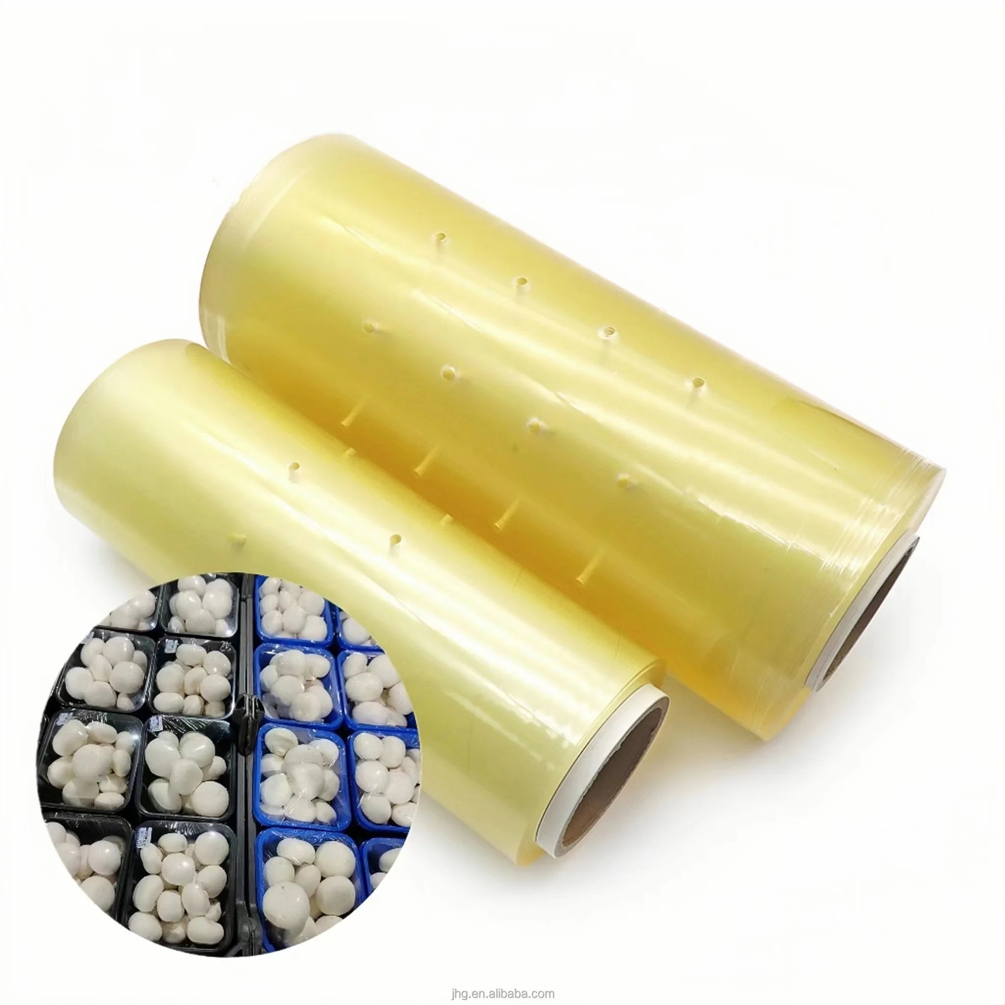 JHG Transparent Packaging PVC Perforated Mushroom Plastic Cling Film.