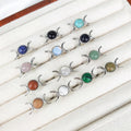 2025 Trendy Natural Stone Crescent Moon Silver Plated Adjustable Ring Rose Quartz Crystal Malachite Opal Sun Rings for Women