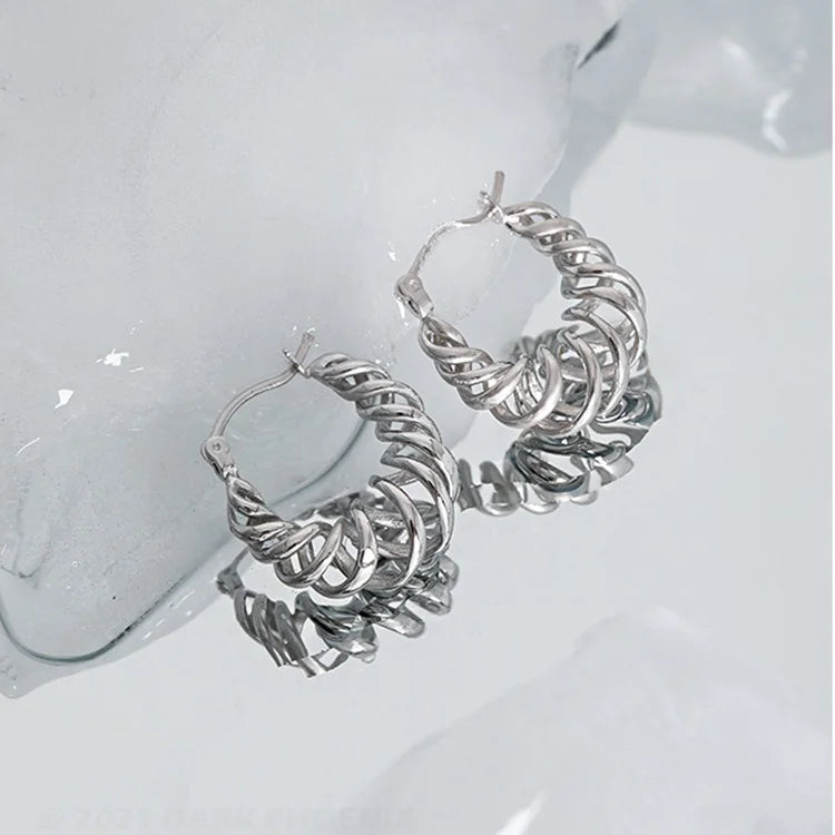 WMET455 Fashion Winding Circle Hollow 925 Sterling Silver Hoop Earrings Spring-Shape Circle Piercing Huggies Luxury Fine Jewelry