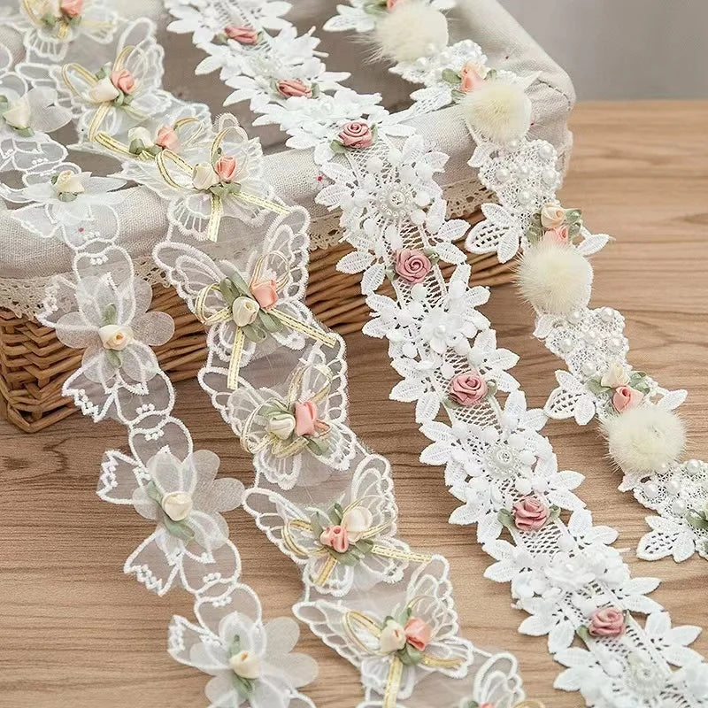 6cm Wide Handmade Beaded Lace Embroidery Lace Home Textile Curtains DIY Decorative Lace