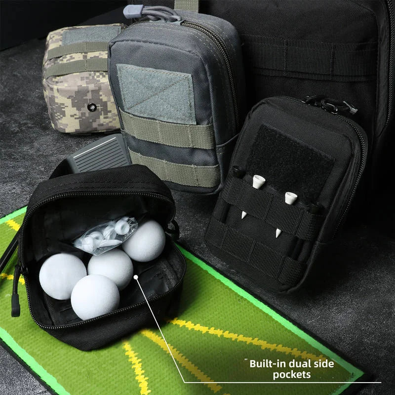 Golf Balls Bag Molle Golf Tees Holder Pouch for Golf Rangefinder Gloves Storage Zipper Golf Accessories Bag with Clip