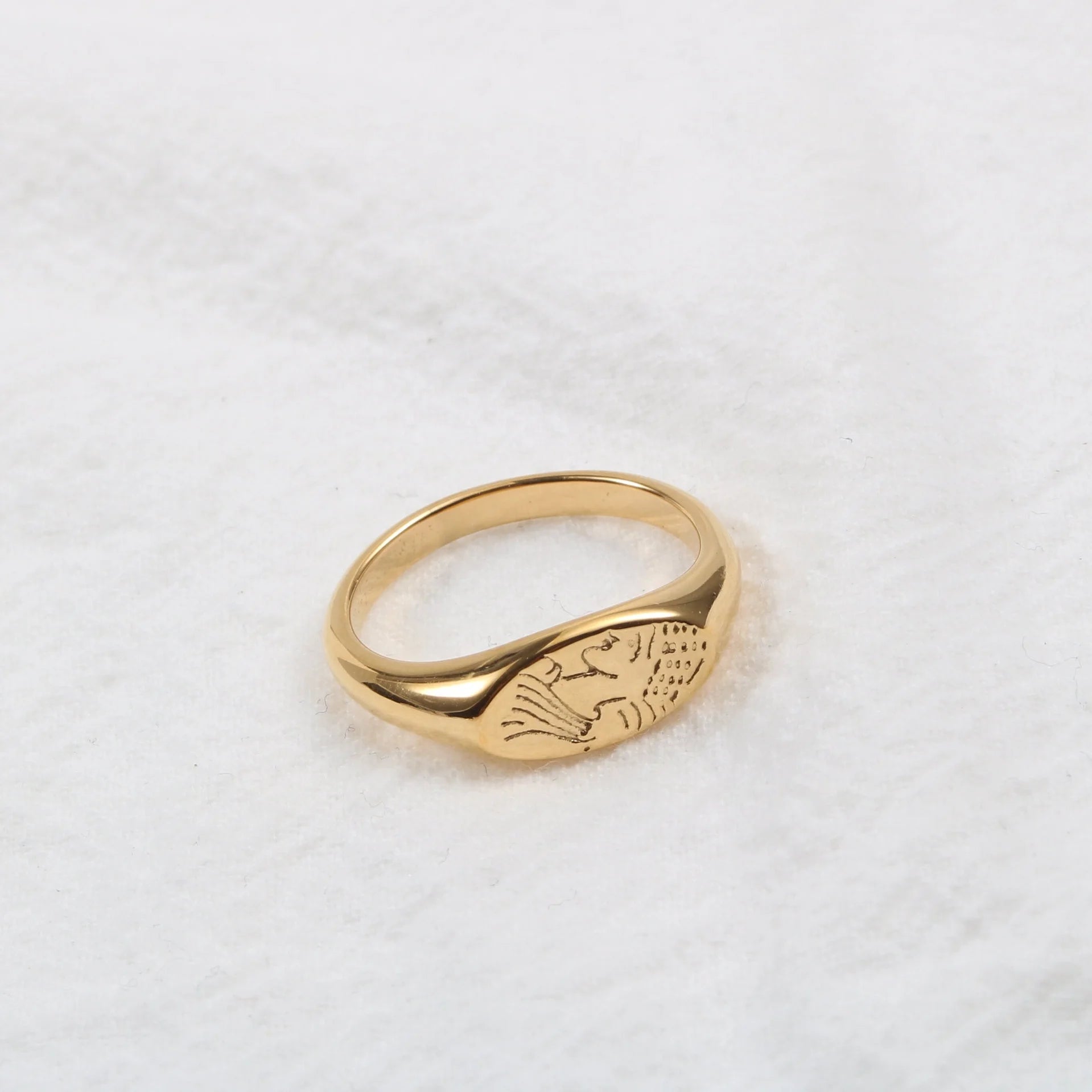 Women Stacking Jewelry 18K Gold Plating Stainless Steel God Shape Signet Ring