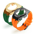 New Mod Kit with Dodecagonal Bezel GMA-S2100 Stainless Steel Case White Rubber Strap Silicone Band for Gold Watch Replacement