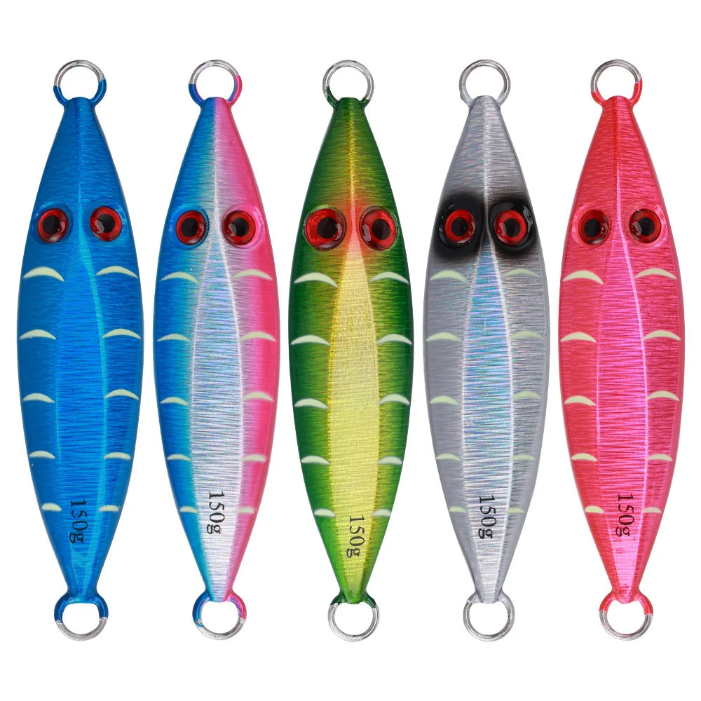 100g 150g 200g 250g Double Side Luminous Deep Sea Boat Fishing Slow Jigging Lead Lure 3d Bionic Eyes Metal Hard Bait