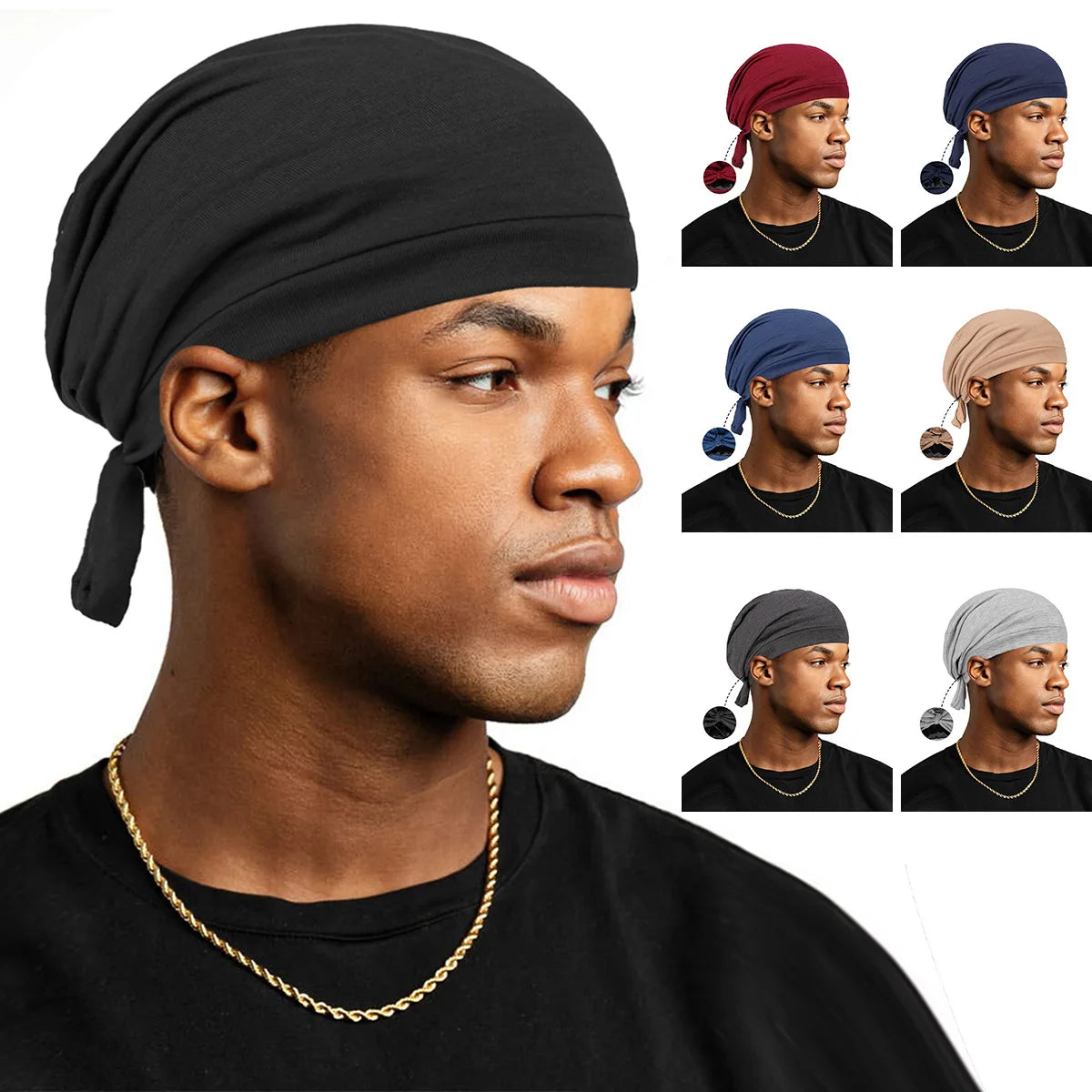 Islamic Muslim Men Satin Under Scarf Hat Tie Back Women Hijab Inner Caps Underscarf Undercap