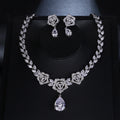 2022 Trendy Tiktok Shiny Crystal Wedding Jewelry Set Bridal Necklace Earrings Set Rose Flower Zircon Jewelry Set for Women