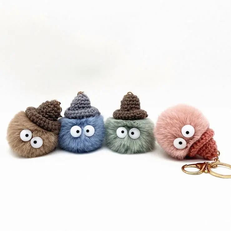 Wholesale Pom Pom KeyChain Plush Doll Cute Soft Fur Plush Ball Cartoon Plush Toys Car Pompom Key Chain with Eyes for Bag Pendant