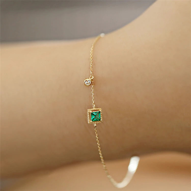 Daily Jewelry Gold Color Ladies Trendy Design Party Gifts Emerald Zircon Charm Bracelet