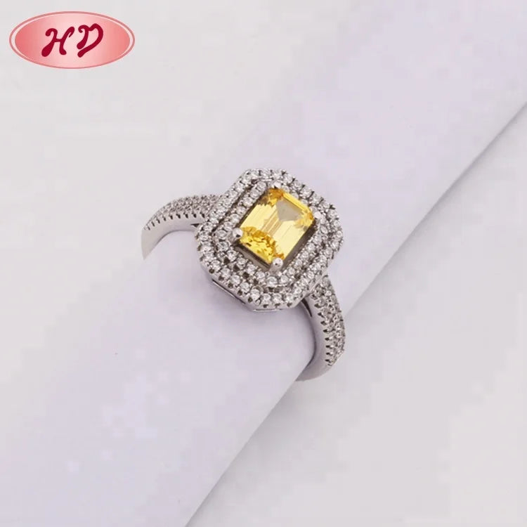 Fashion Jewelry Yellow CZ White Gold Diamond Women Rings