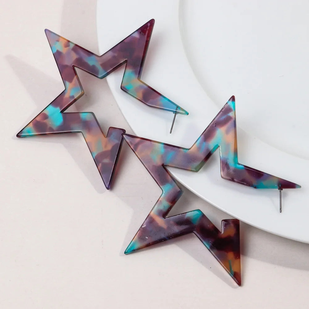 Y2K Jewelry Bohemian Style Casual Resin Pentacle Earrings Lovely Exaggerated Leopard Print Blend Romantic Starry Acrylic Earring