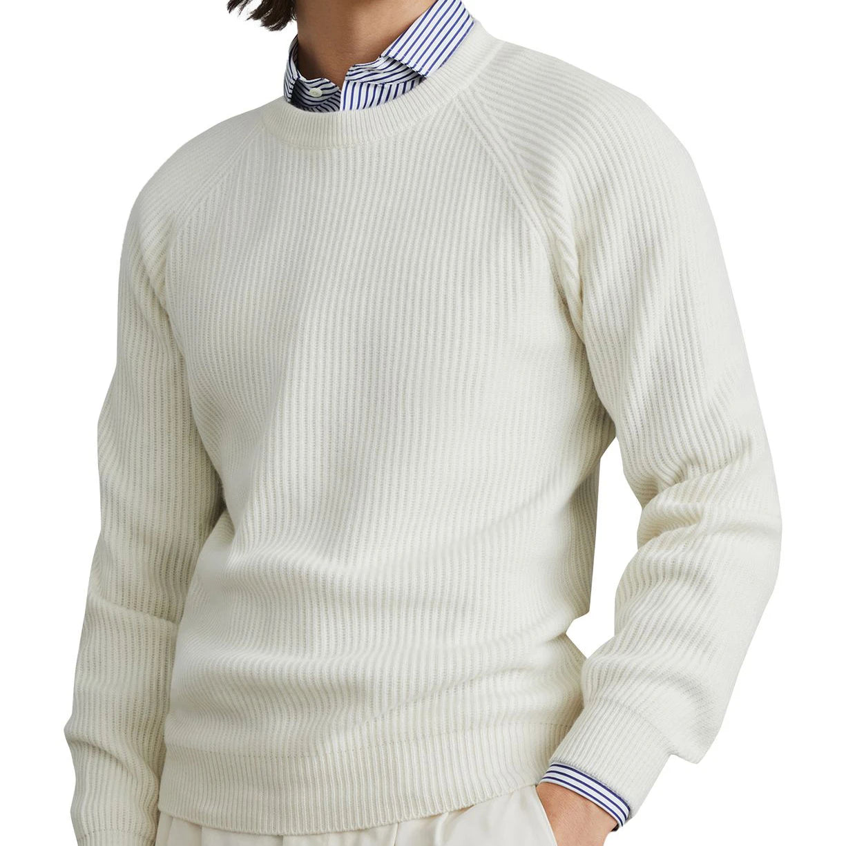 Custom Design Men's Casual Fashion Long Sleeve Pullover Jumper Knitted Wholesale Cashmere White Knit Sweater for Winter
