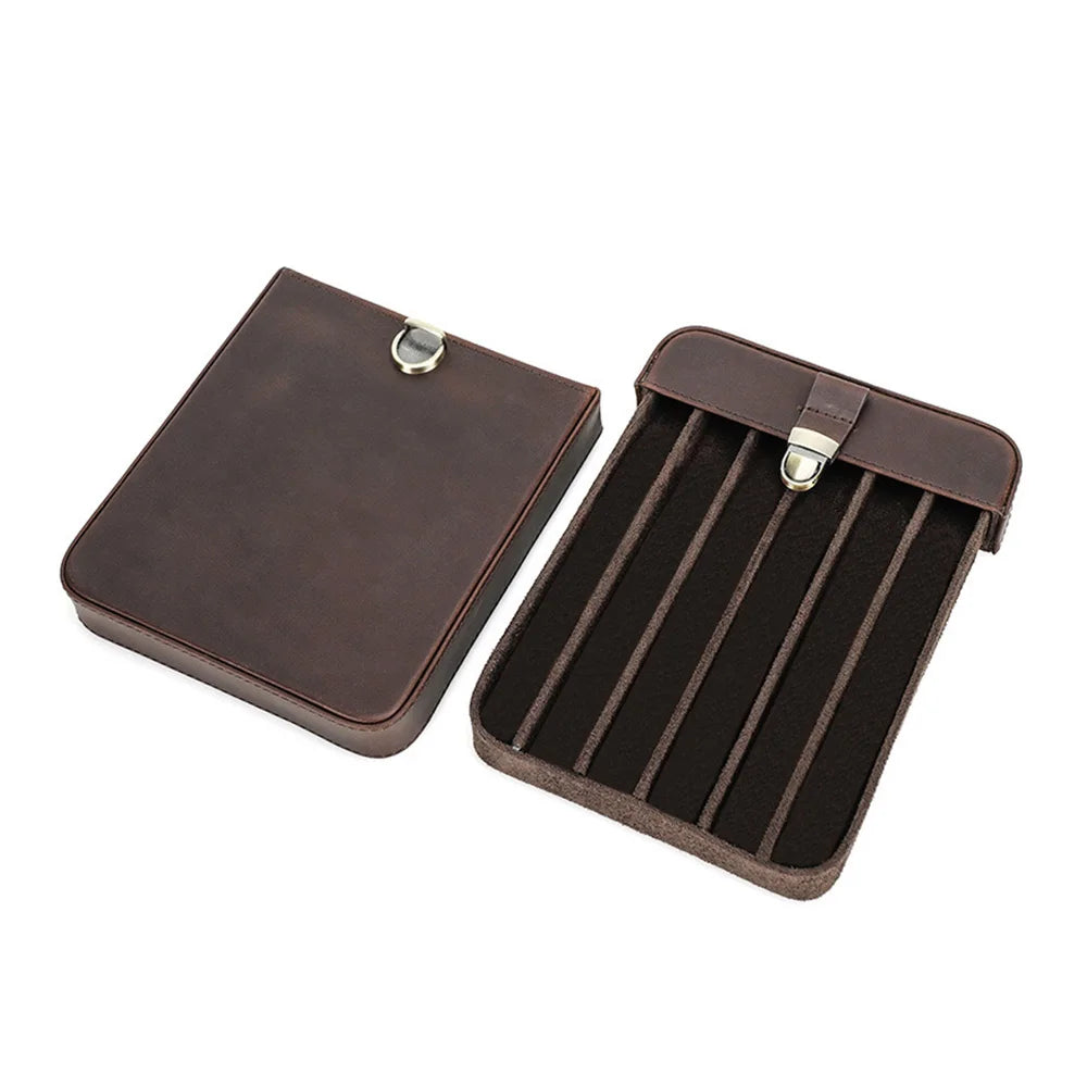 CIGARLOONG 3/6 Pack Brown Cowhide Leather Cigar Case Retro Fashion Portable Travel Pull-Out Moisturizing Case Classic Lacquer