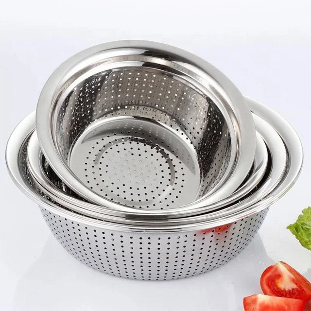 26cm 28cm 30cm 32cm Kitchenware Stainless Steel Colanders Drain Basket Mesh Strainers Rice Washing Bowls Dishwasher Safe