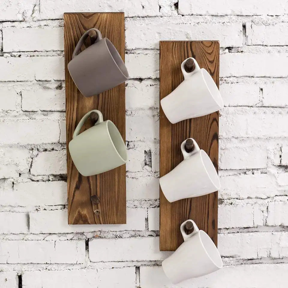 Wholesale Factory Wall Mounted Glass Wooden Storage Rack Teacups Mugs Functional Organizer Stand Shelf Coffee Tableware Welcome