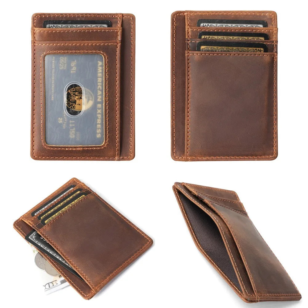 Wholesale Genuine Leather Crazy Horse Vintage Card Holder Wallet Minimalist Ultra-thin Cowhide Purse