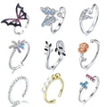 Hot Selling 925 Sterling Silver Plated Platinum Rings Sets Dainty Colorful Zircon Open Rings for Women