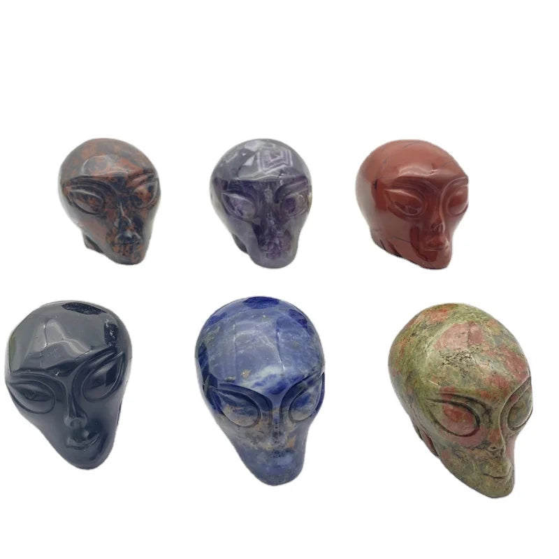 Wholesale Natural Crystal Skulls Rose Quartz Alien Skull Obsidian Folk Crystal Carving  for Decoration  and Gifts