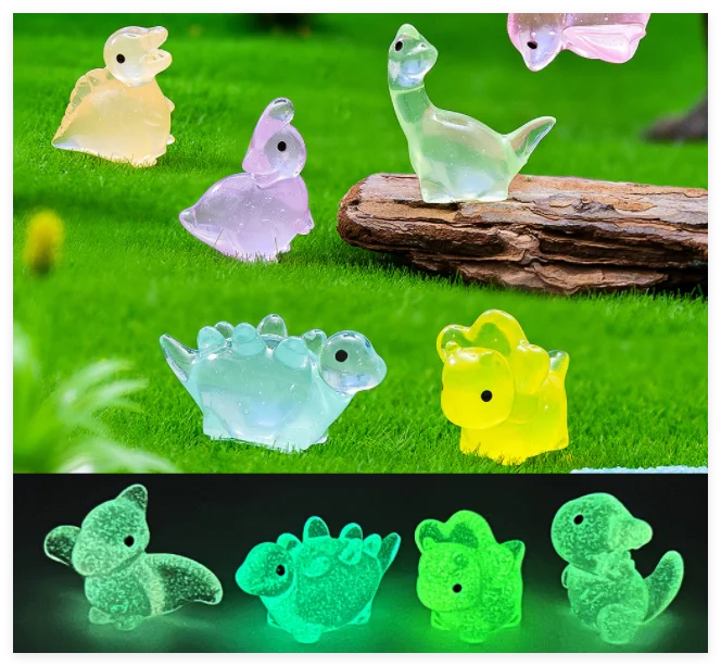 Christmas Ornaments Resin Luminous Miniature Animal Dinosaur Toys Cute Collectible Fairy Love Hand-painted Figurines