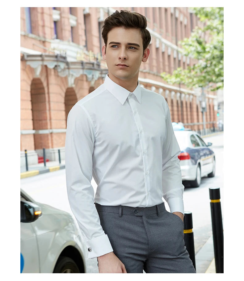 French Shirt Men's Long-sleeved Iron-free Slim Business Professional Formal Dress Groom Best Man Wedding Cuff Button Shirt