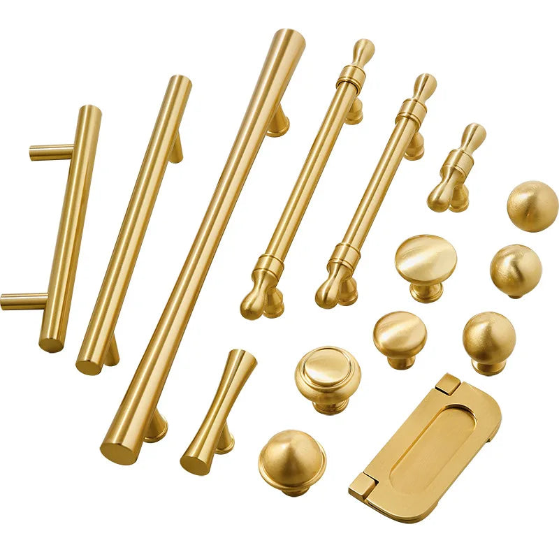 Modern Simplicity Solid Brass Furniture Handles Golden Cabinets Drawers Hardware for Bedroom Minimalist Style Shoe Cabinet Pulls