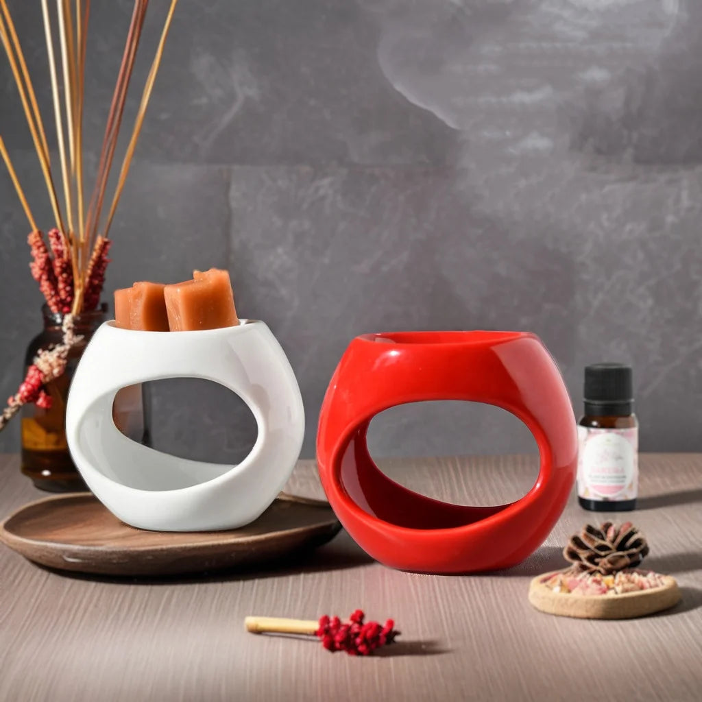 Nordic Style Handmade Ceramic Aroma Lamp Fragrance Wax Melt Warmer with Deep Bowl Aromatherapy Diffuser for Office Living Room