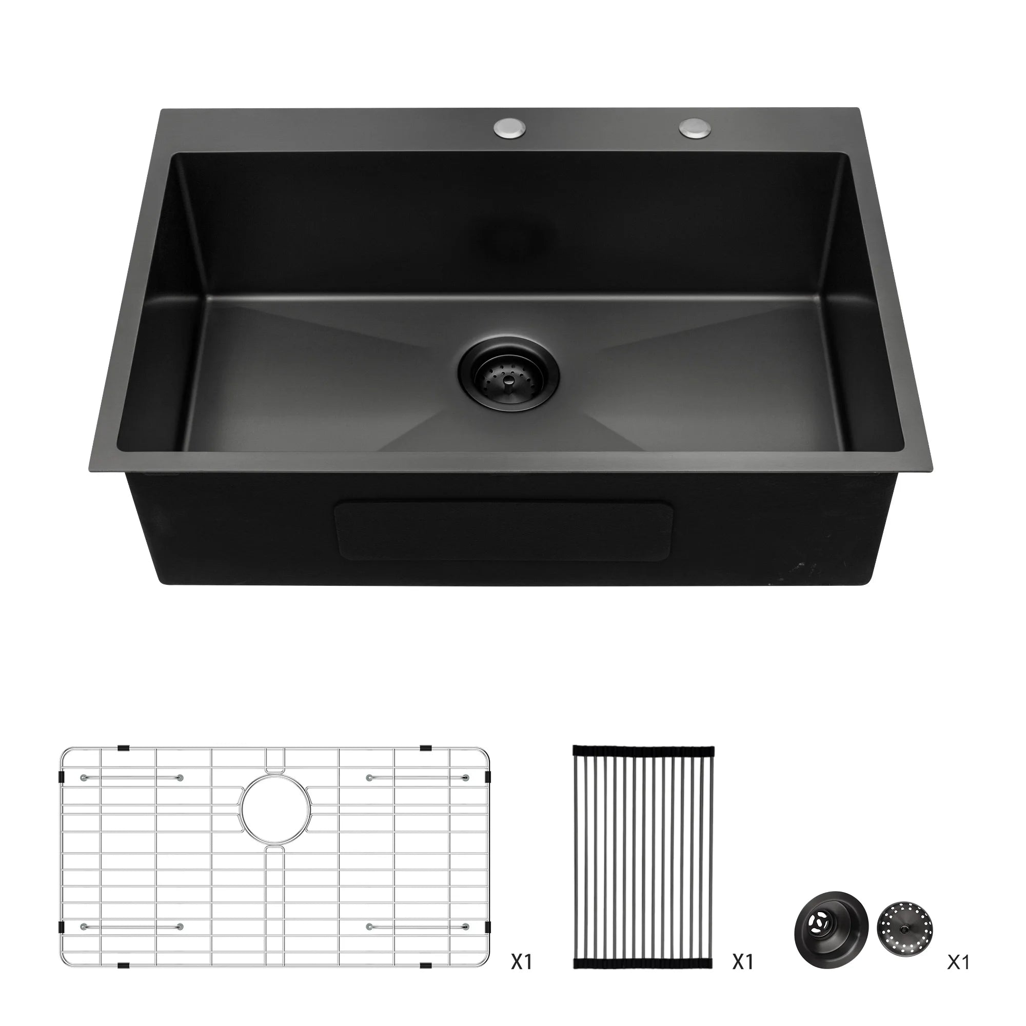 Handmade 28*22*10 Inches Small Single Bowl Kitchen Sink Gunmetal Black Drop-in 304 Stainless Steel with Two Holes