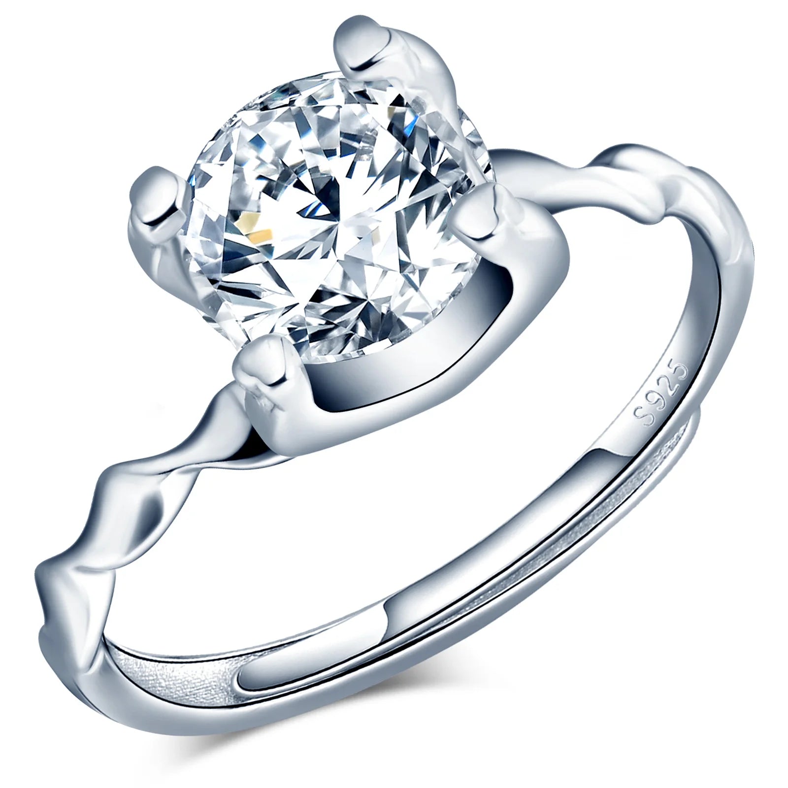 American Fashion 925 Sterling Silver Zirconia Ring Rhodium Plated for Wedding and Party Bijoux De Corps Femmes