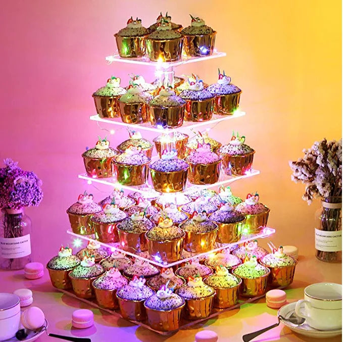 Hot 4 Layer 5 Tier Transparent Acrylic Square Cake Stand for Wedding Birthday Cakes Festive Party Decor Cake Display Accessories