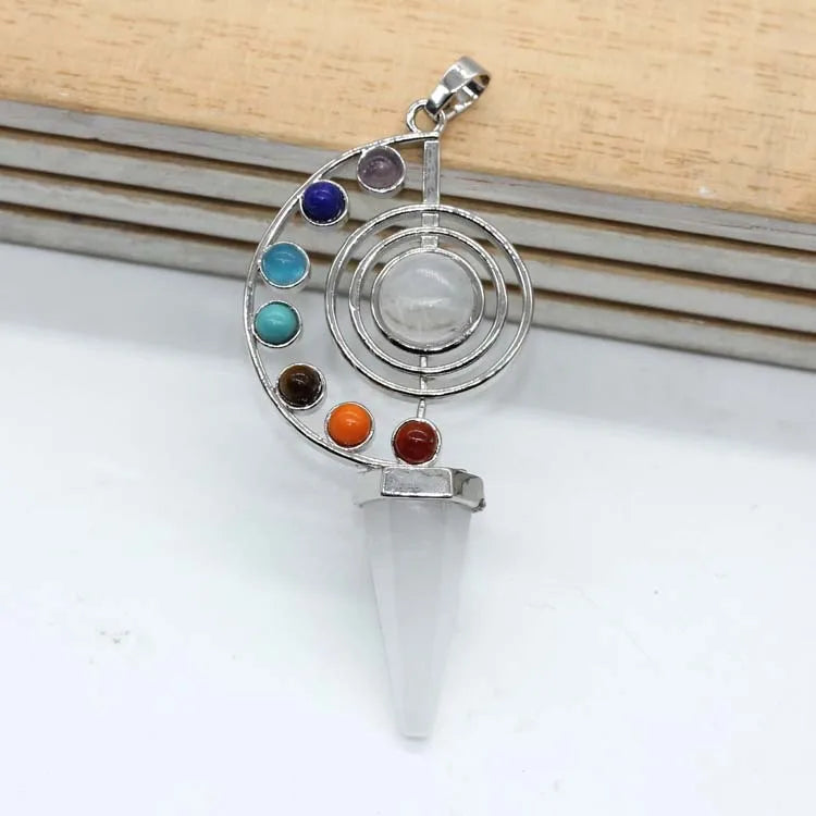 HZ Natural Stone Pendulum Crystal Yoga 7 Chakra Spiral Hexagonal Cone Pendant Clear Quartz Reiki Healing Pendulum Jewelry