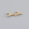Fashion 925 Sterling Silver Leaf Ball Back Stud Earring Jewelry Gold Plated Zircon Stud Earring for Women