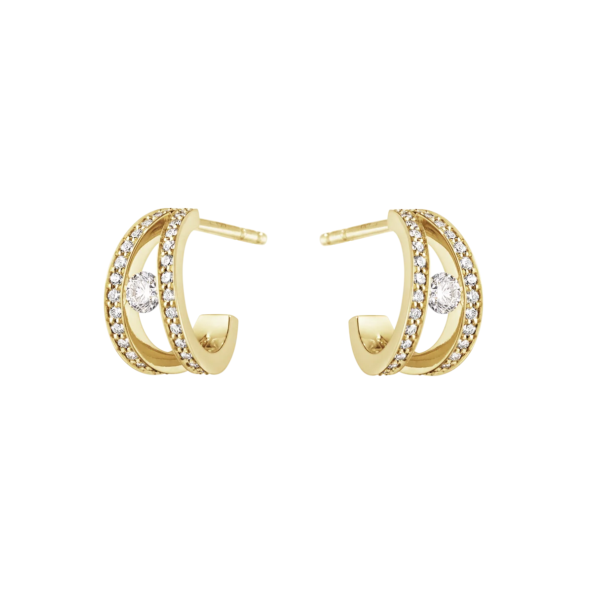 LOZRUNVE 925 Sterling Silver 18kt Gold Pave Diamond CZ Korean Hook Earring Studs