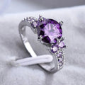 CAOSHI Exquisite Round Purple Crystal Cubic Zirconia Band Rings for Engagement Wedding Silver Plated CZ Rings Jewelry for Women