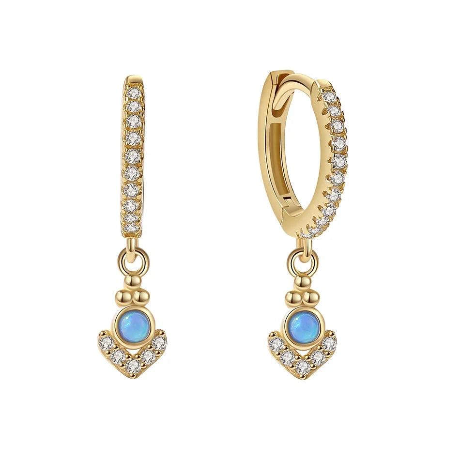 Nagosa Bohemia 925 Sterling Silver Cubic Zirrconia huggies Custom Gold Vermeil 18k Blue Opal Hoop Earrings