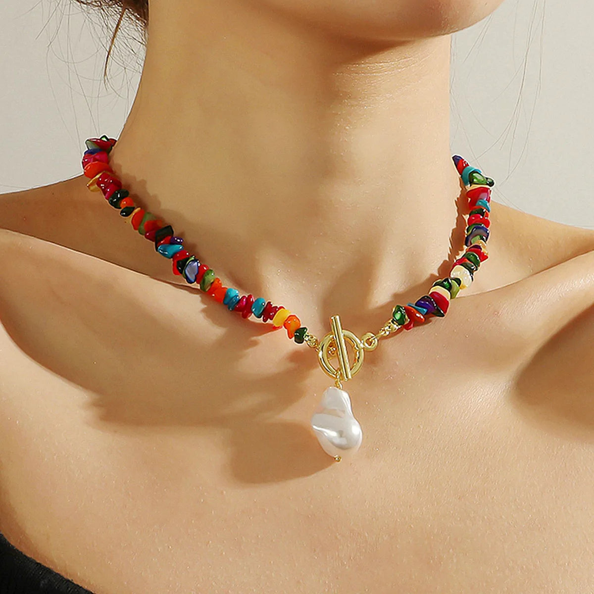 Summer Bohemian Handmade Natural Stone Beads Necklace Pearl Choker Necklace for Women Jewelry Fashion