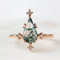 Retro Start Decoration Green Moss Agate Women S925 Silver Jewelry Bridal Ring Sets