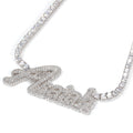 Customizable CZ Stitching Letter Name Plate Tennis Chain Necklace Personalized Women/Men Rapper Jewelry with Zircon Main Stone