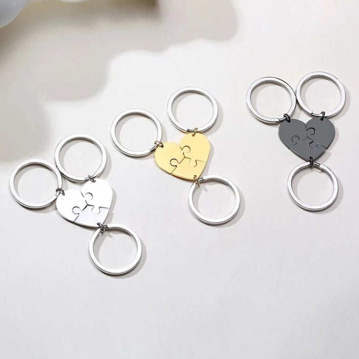Friendship Symbol Puzzle Jigsaw Heart-Shaped Custom Engraved Text Stainless Steel Best Friend Ternary Carabiner Keychain
