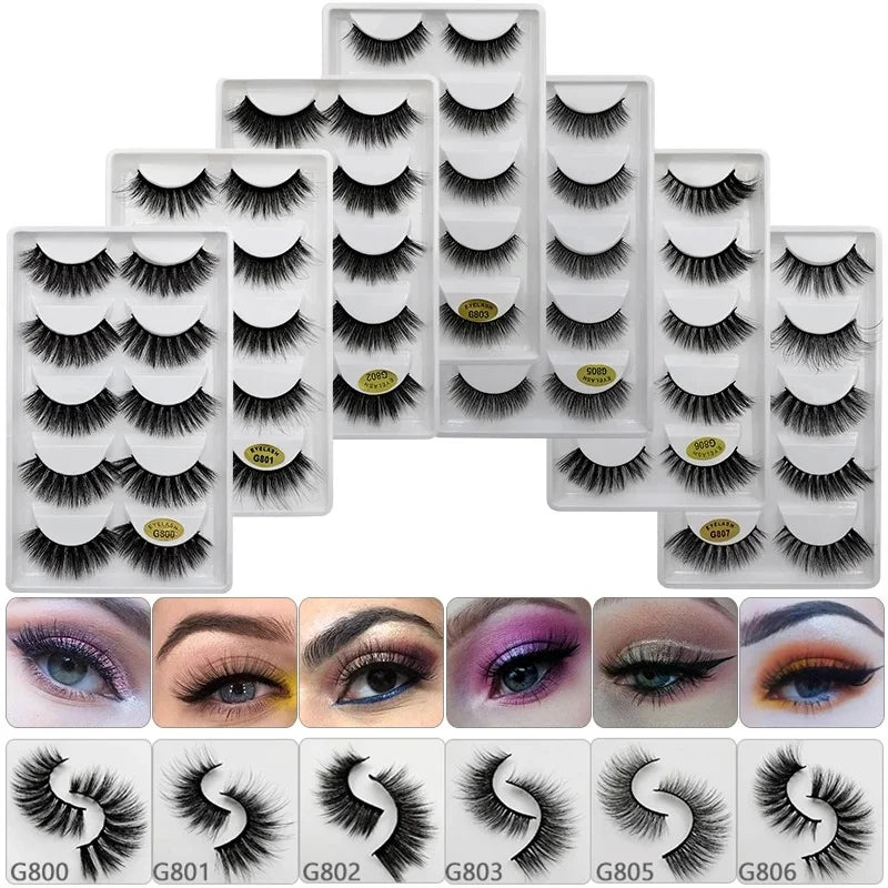 3D Faux Mink Lashes Natural False Eyelashes Dramatic Volume Lashes Eyelash Extension 5 Pairs Eyelashes