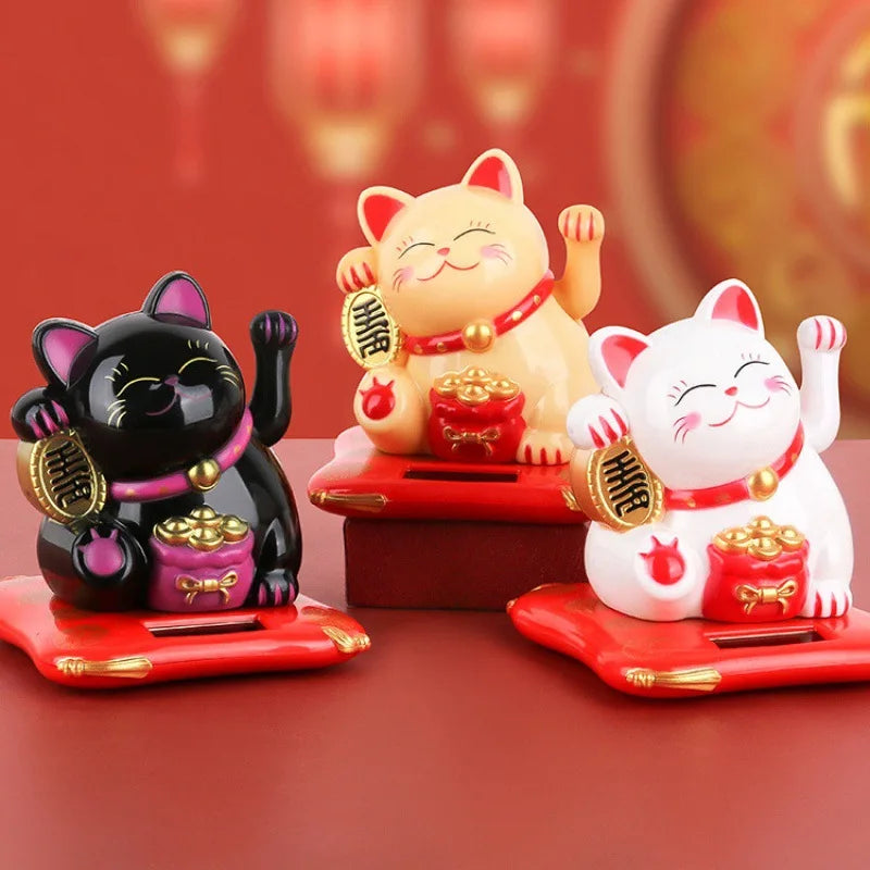 Wholesale 2026 Beautiful Cute Fortune Cat Solar Power Japanese Fortune Cat with Waving Arm for Car Decoration
