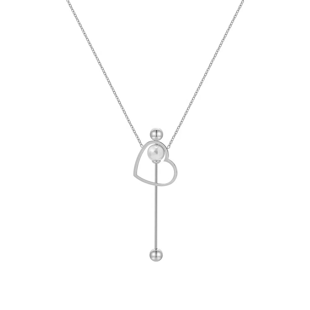 Original Design 18K Gold Plated Stainless Steel Jewelry Hollow Heart With Pearl Pendants for Women Accessories Necklace P233370