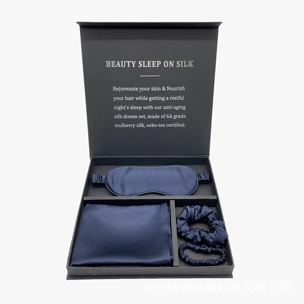 Silk Hair Pillowcase Eye Mask Sets 100% 22 mm Silk Cross Headband for Women Hair Accessories Set