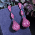 Luxury Full Micro Paved Cubic Zirconia Red Unique Black Gun Plated Hot Red Long Big Dangle Drop Party Earrings for Women Jewelry