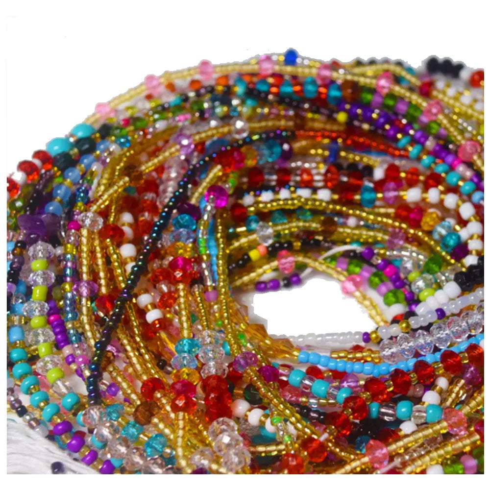 Trending African Multi Colors Crystal Gold Waist Beads Belly Ring Body Chains Jewelry on Cotton Cord Tie on Women Bulk Wholesale