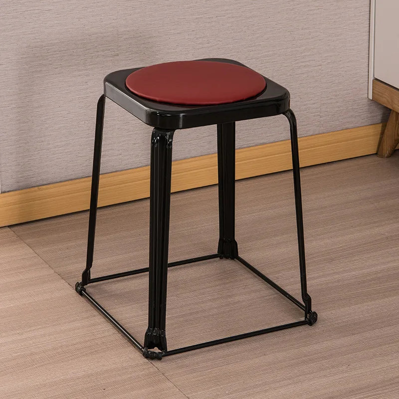 Nordic Modern Black square Metal Stainless Steel Soft Upholstered Top Stackable bar Dining Stools Chairs for Dining Table
