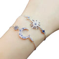 925 Sterling Silver Classic Beaded Bracelet for Women with Zircon Star Moon Inlay Rhodium Plated Party Gift Jewelry
