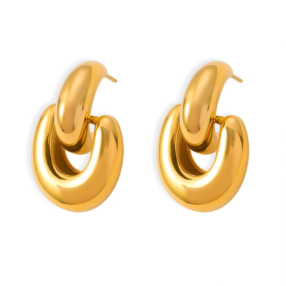Personality Simple Unique Semicircle Line Unfixed Earrings Geometric Temperament Elegant Titanium Steel Gold-plated Earrings