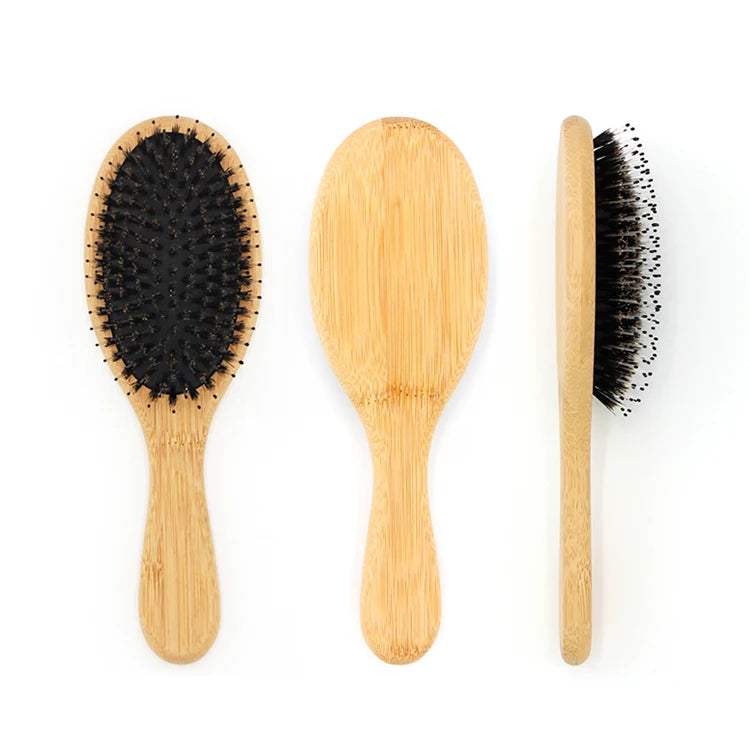 High Quality Custom Logo Paddle Hair Brushes Wholesale Oval Bamboo & Boar Bristle Mix Nylon Salon and Home Use for Women