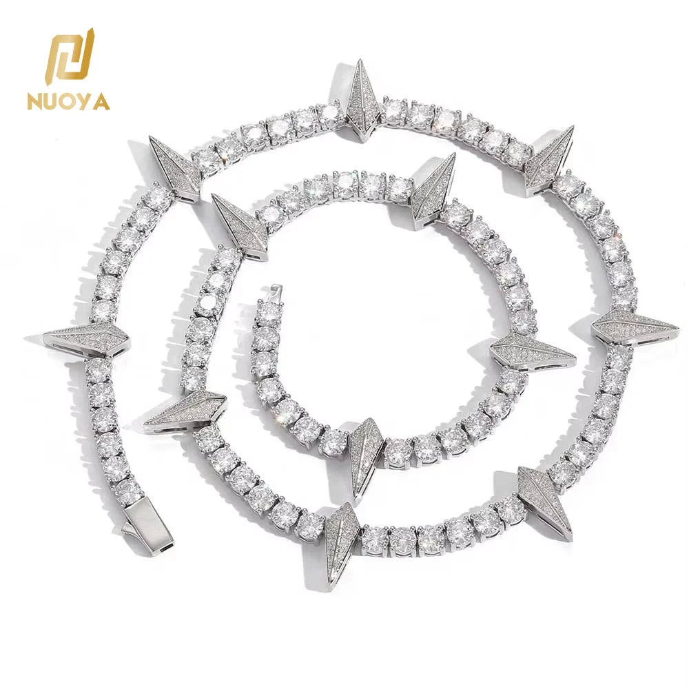 NUOYA HipHop Jewelry Iced Out Tennis Choker White Gold Plated Micro Pave Diamond 5mm Black Panther Tennis Necklace for Men Women