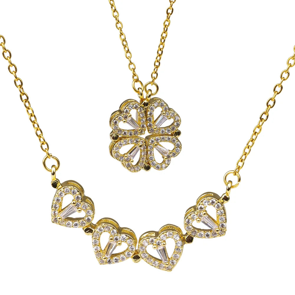 Fold Hearts 18k Gold Women Necklace Jewelry Valentines Pendant Cubic Zircon Heart Necklace