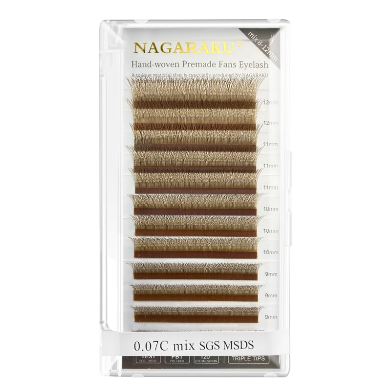 NAGARAKU Brown 3D  shape W  pre made fans eyelash extension
